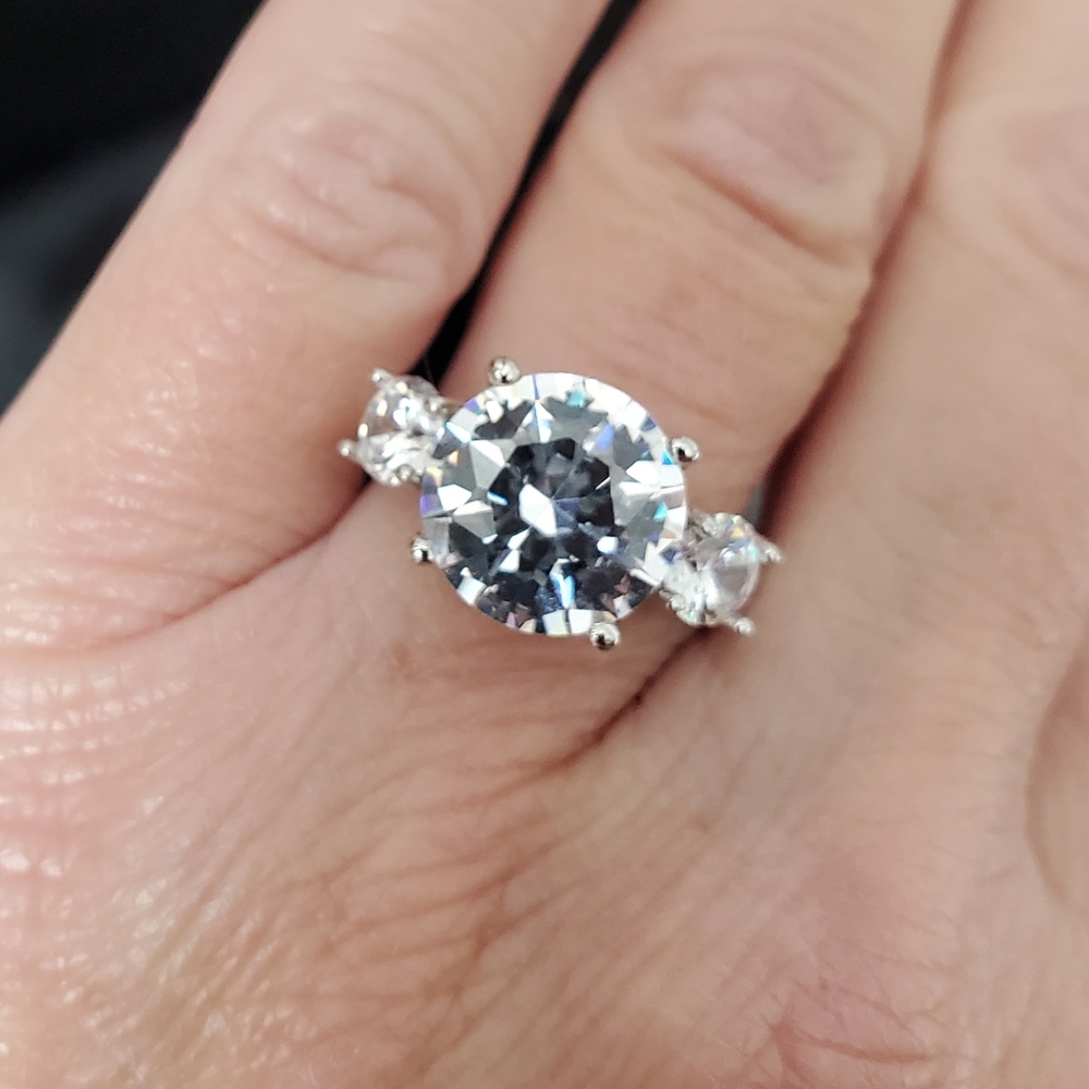 NIB Italo Three Stone Created White Sapphire 925 Silver Setting Ring Size 5 3/4